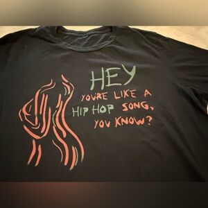 Men’s Black Graphic Tee with Hip Hop Design. Size Large.